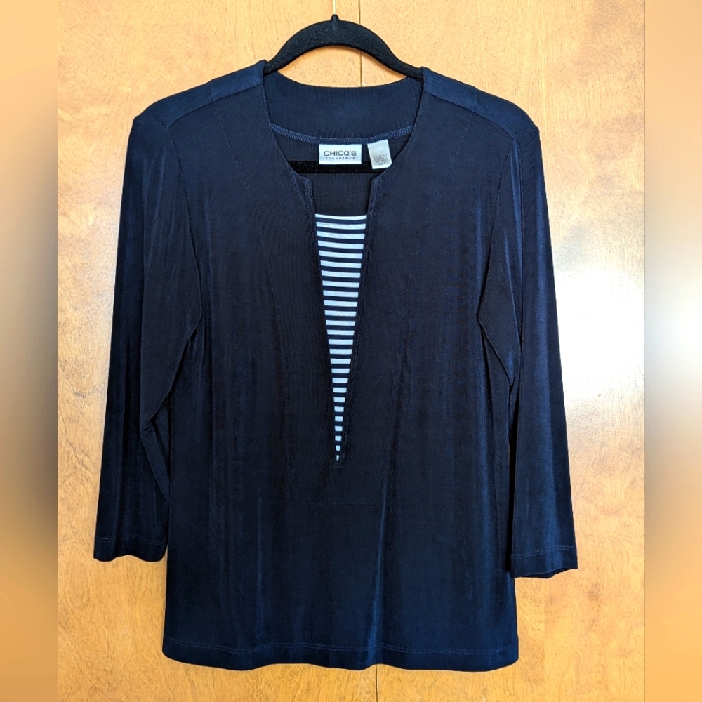 Chico's Travelers Nautical Stripe Shirt